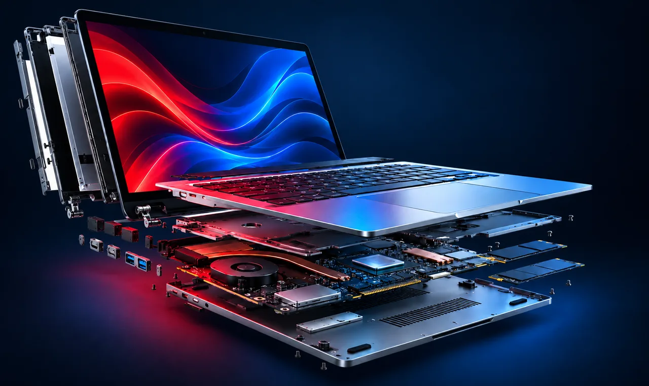 Laptop separada en sus componentes