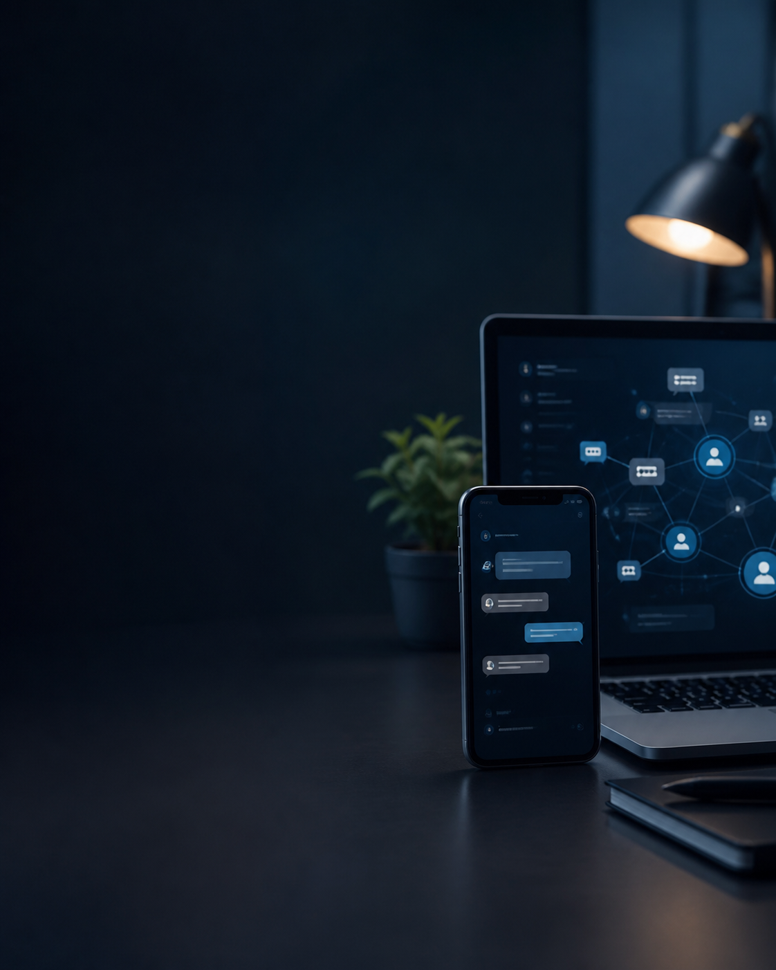 Smartphone y computadora con herramientas de conversación